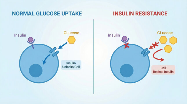 Insulin Resistance vs Normal Glucose Uptake Cellular Mechanism