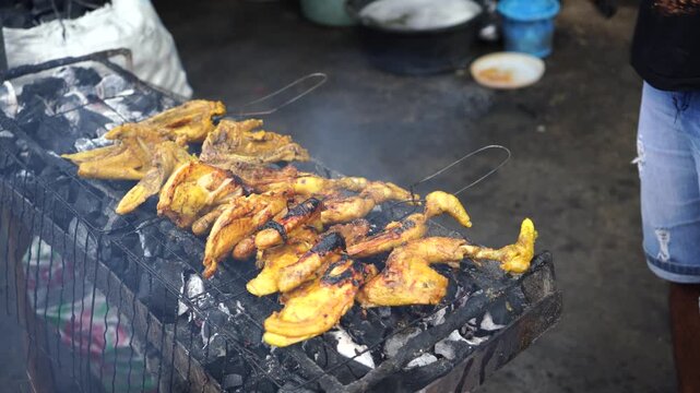 Ayam bakar is an Indonesian and Malaysian dish, consisting of charcoal-grilled chicken. Ayam bakar literally means "roasted chicken" in Indonesian and Malay.