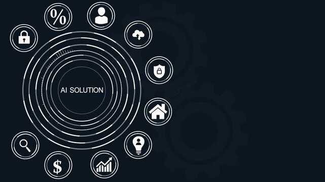 AI SOLUTION text successful business concept ,Business, Technology, Internet and network concept ,abstract circles and gears backgrounds 4K LOOP.