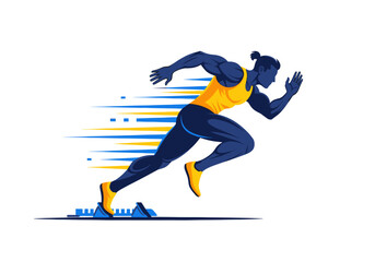 Obraz premium Dynamic illustration of a male sprinter launching from starting blocks