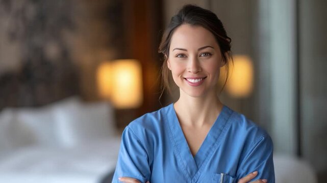 Portrait of a Smiling Healthcare Professional: A friendly and approachable healthcare worker radiates positivity and confidence, embodying compassion and care. 