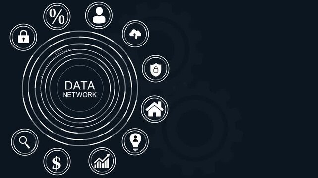 DATA NETWORK text successful business concept ,Business, Technology, Internet and network concept ,abstract circles and gears backgrounds 4K LOOP.4k Animation.