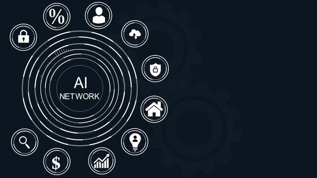 AI NETWORK text successful business concept ,Business, Technology, Internet and network concept ,abstract circles and gears backgrounds 4K LOOP.4k Animation.
