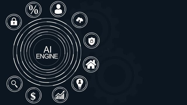 AI ENGINE text successful business concept ,Business, Technology, Internet and network concept ,abstract circles and gears backgrounds 4K LOOP.4k Animation.