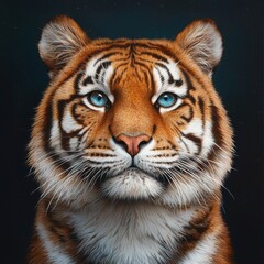 Fototapeta premium Majestic Tiger Portrait with Piercing Blue Eyes and Detailed Fur Texture