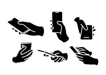 スマートフォンを操作する手のジェスチャーセット｜タップ・スワイプ・スマホ操作ラインイラスト © 秀晃 岡庭