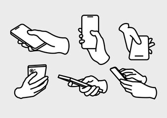 スマートフォンを操作する手のジェスチャーセット｜タップ・スワイプ・スマホ操作ラインイラスト © 秀晃 岡庭