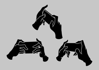 スマートフォンを横向きに持って操作する手のジェスチャーセット © 秀晃 岡庭