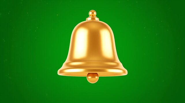 Shimmering golden bell icon on a vibrant green background, symbolizing digital alerts, festive notifications, or important announcements with its radiant metallic finish