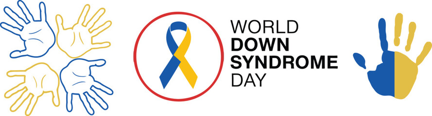 World Down Syndrome Day symbol with hands and ribbon, awareness campaign
