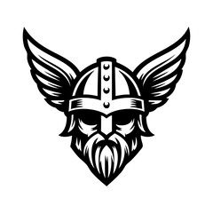 Logo vikingo nórdico. Icono con guerrero nórdico con casco bárbaro con alas de ave © teracreonte