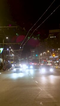 Evening Traffic Driving Toward Camera Aurel Vlaicu Street Cluj Vertical Video