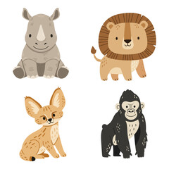 Naklejka premium Cute group of animals illustration in soft pastel safari nursery style