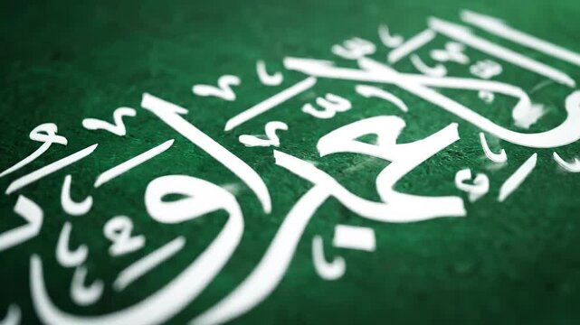 Islamic Arabic calligraphy on a textured surface, showcasing intricate designs and cultural heritage in a close-up view