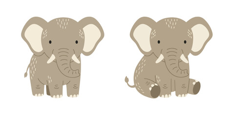 Elephant family cartoon illustration in soft neutral tones © Felipe