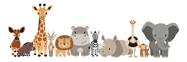Cute group of animals illustration in soft pastel safari nursery style © Felipe