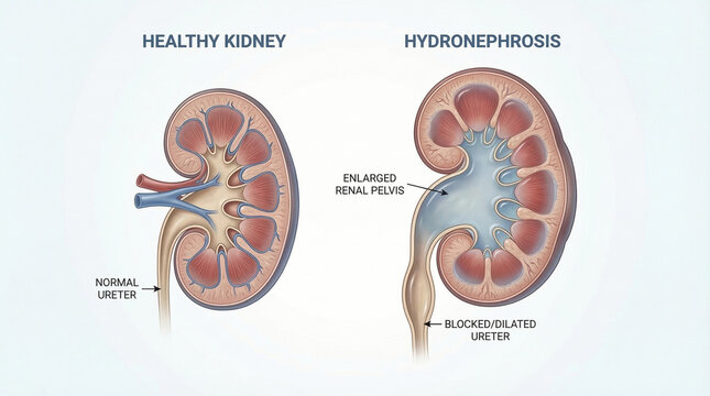 Healthy Kidney vs Hydronephrosis Enlarged Renal Pelvis