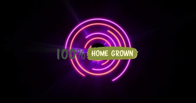 Animation of 100 percent home grown text over circles