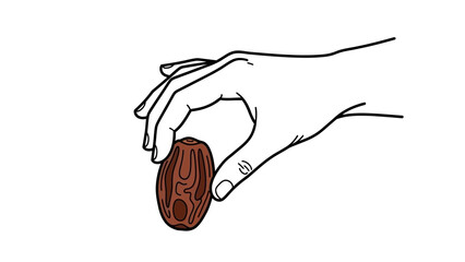 Fototapeta premium Hand holding a date fruit in a simple line drawing style