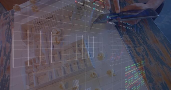Animation of financial data processing over architect working