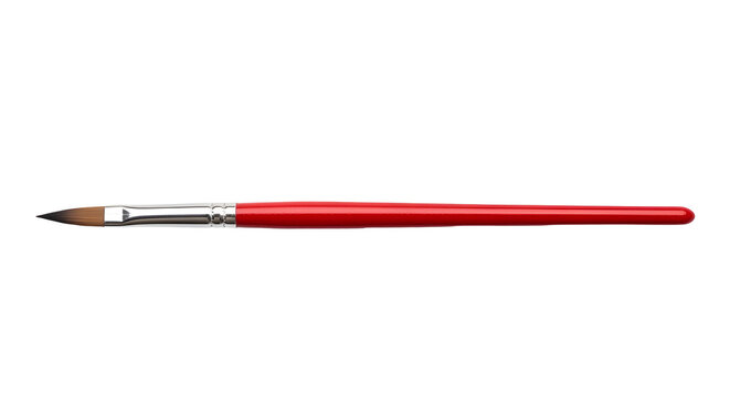 Red paintbrush with silver ferrule and brown bristles