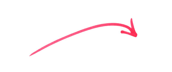 Hand-drawn red arrow icon brush stroke, red arrow marker is isolated on a transparent background.