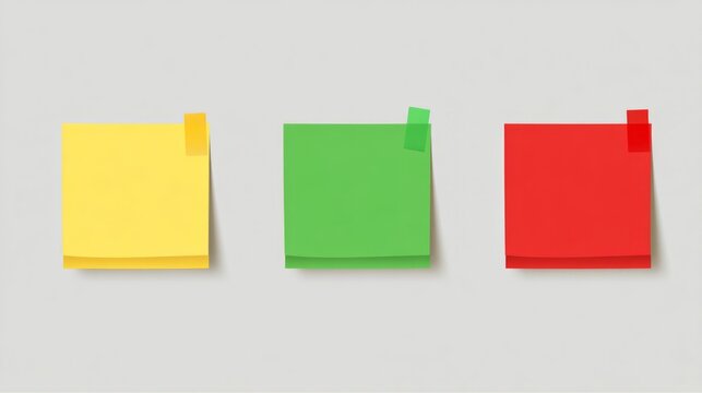 Sticky note reminder. Post it note paper. White, Yellow, Red and Green sheets for notes isolated on background. 