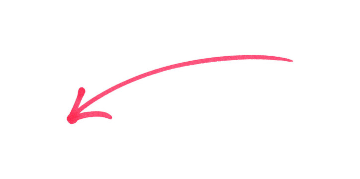 Hand-drawn red arrow icon brush stroke, red arrow marker is isolated on a transparent background.