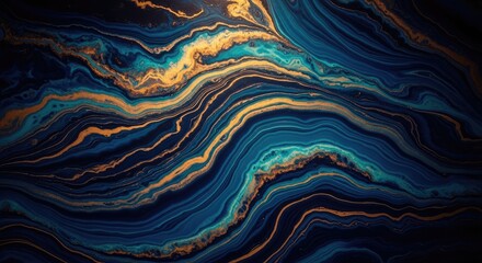 Obraz premium Vibrant abstract image with swirling blue gold and black hues
