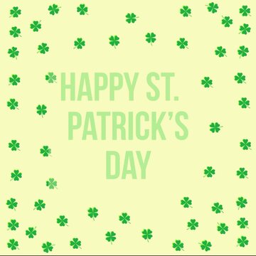 Happy st patricks day celebration with shamrocks on yellow background.