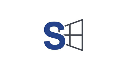 Fototapeta premium Simple blue logo with stylized letter S and geometric shapes.