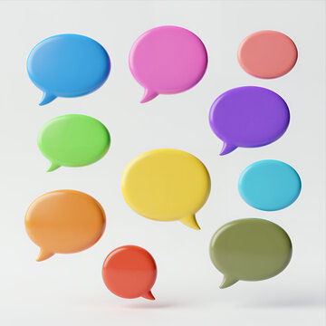 Collection of Vibrant Colorful Speech Bubbles Floating in Air for Communication Design Concept Illustration Isolated on Light Gray Background