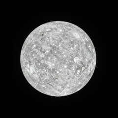 Obraz premium Realistic High-Resolution Image of the Planet Mercury Showing Its Cratered Surface and Polar Ice Deposits Against a Black Space Background