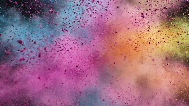 Explosive Colorful Powder Burst Against a Black Backdrop: A Vibrant Visual Spectacle