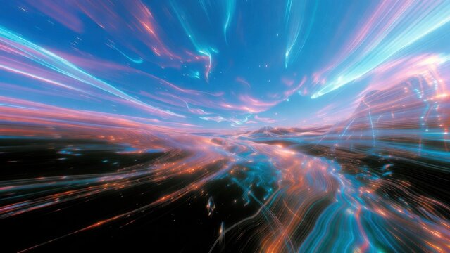 Vibrant cosmic trails dance across a deep, starlit sky