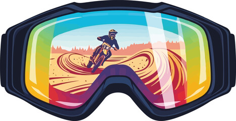 Motocross Rider Reflected in Goggles on Sandy Track Vector Illustration for Extreme Sports Concepts © SAIF820