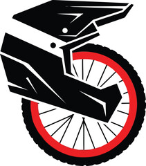 Modern motocross bike wheel illustration with bold red rim and abstract graphic style © SAIF820
