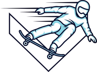 Dynamic Line Art Illustration of Skateboarder in Motion Performing Trick in Halfpipe © SAIF820