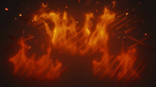Fiery grill grates with glowing embers and crackling flames