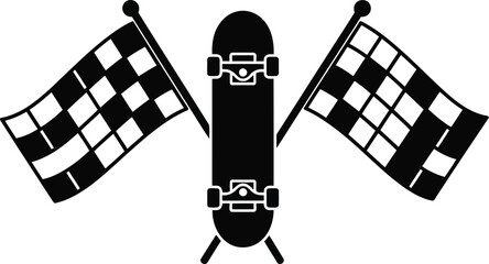 Black and White Skateboard with Racing Checkered Flags Vector Icon for Sports and Competition © SAIF820