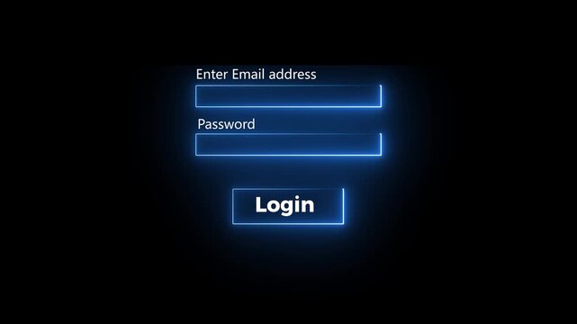 Animated neon login form with username and password fields on black background, motion graphic 4k video animation..