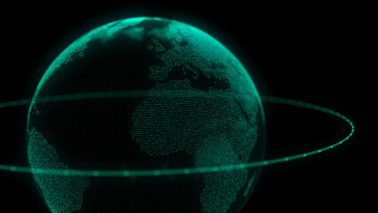 Network connection structure. Abstract technology background with digital connecting data on planet. Map Earth of dots. Blockchain concept. 3D rendering. © ihor