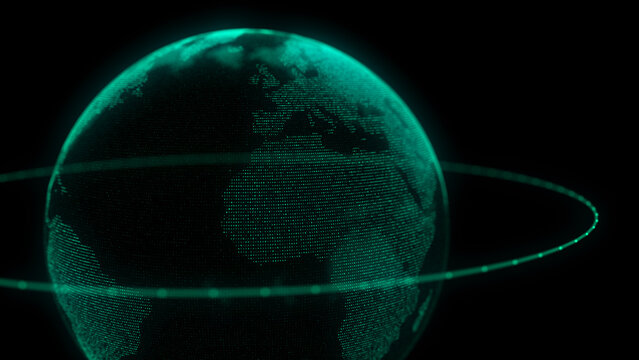 Network connection structure. Abstract technology background with digital connecting data on planet. Map Earth of dots. Blockchain concept. 3D rendering.