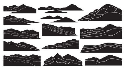 Set of 16 black mountain range icons vector © Abdullah