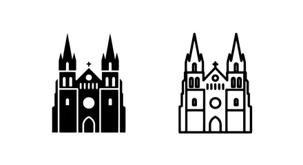 Obraz premium Cathedral Building Architecture Icon Set in Solid and Outline Style