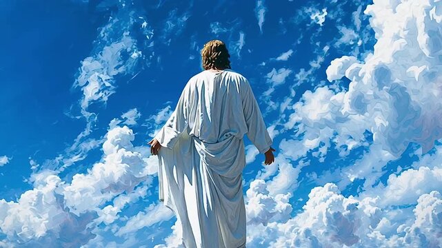 Jesus christ ascending into heaven in the sky