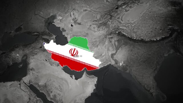 4k High Quality Map animation of Iran Country with Flag inside and world map background