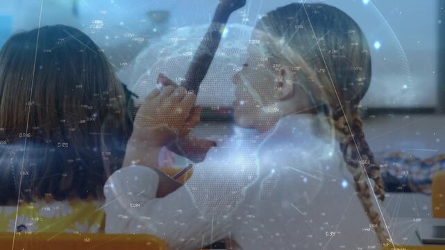 Animation of network of connections over diverse schoolchildren learning in classroom