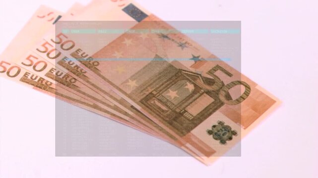 Animation of data processing over banknotes