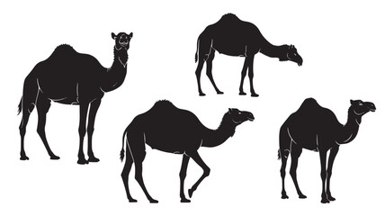 Set of 3 black camel silhouettes vector